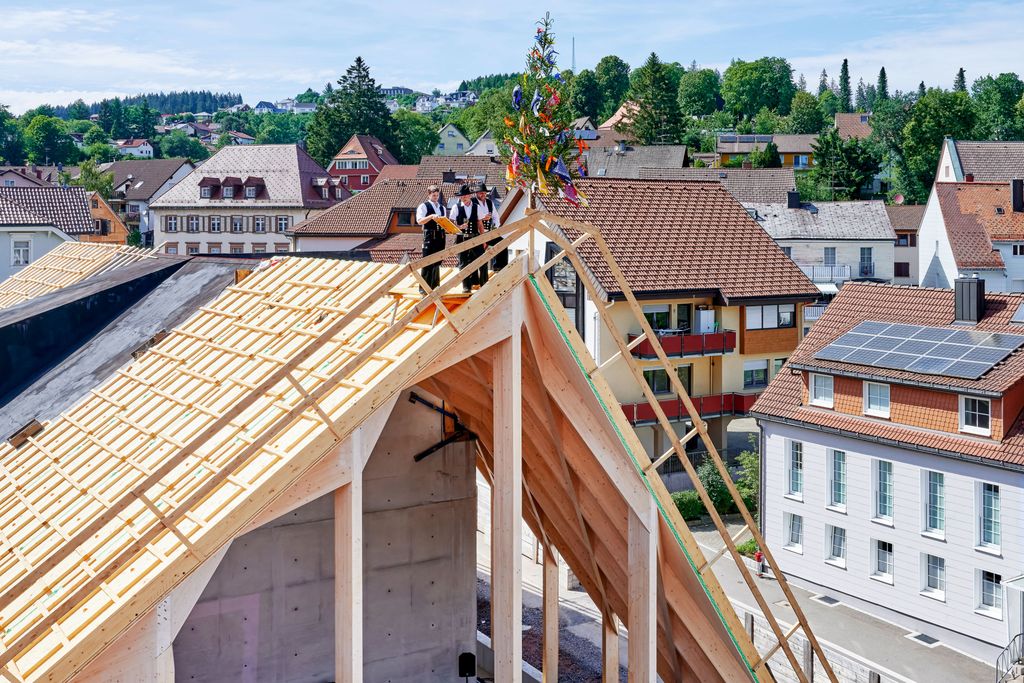 Aufstellen des Richtbaums im Juli 2023